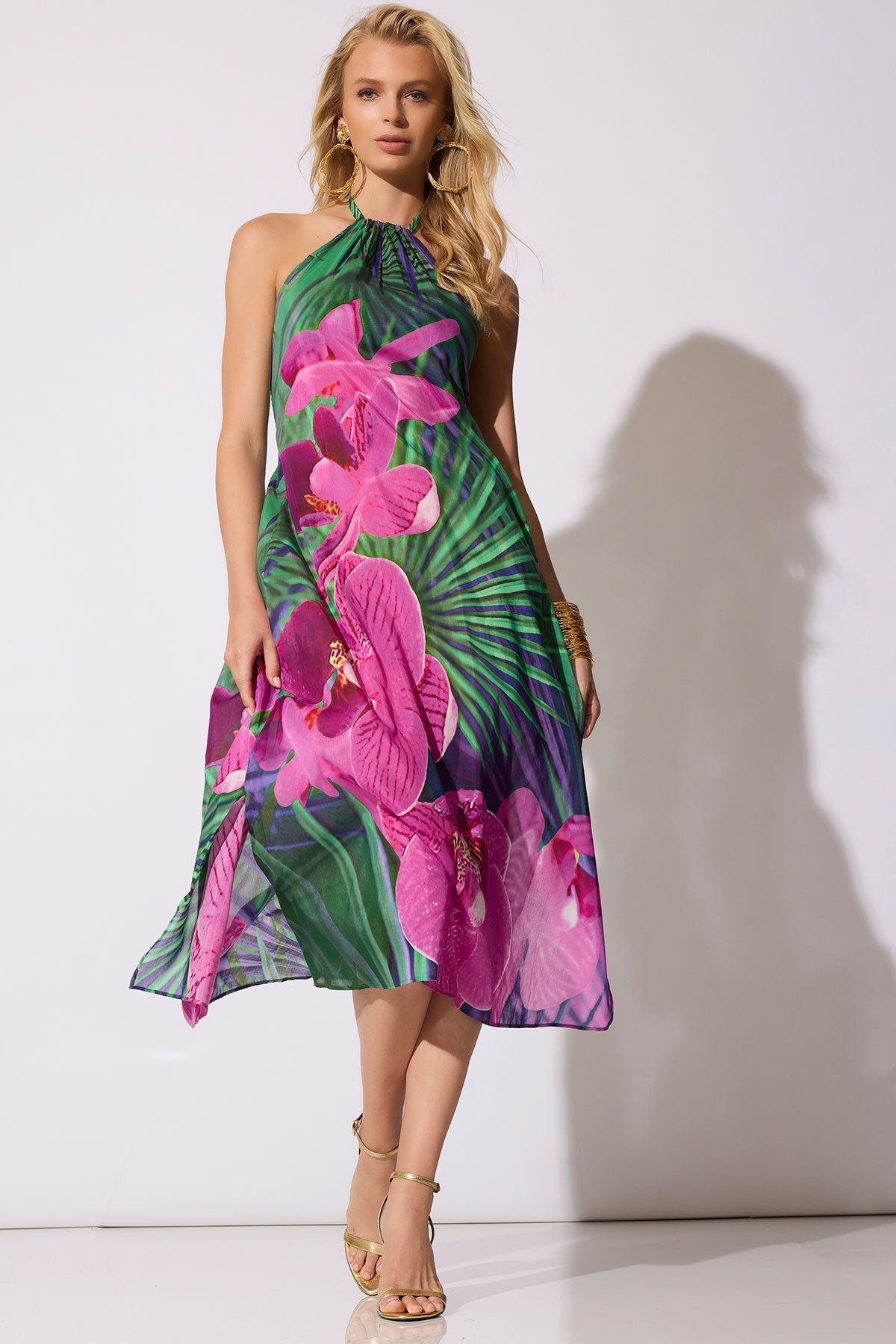 Orchid Silk Cotton Voile Halter Dress Multi