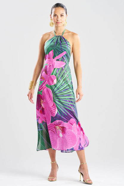 Orchid Silk Cotton Voile Halter Dress Multi