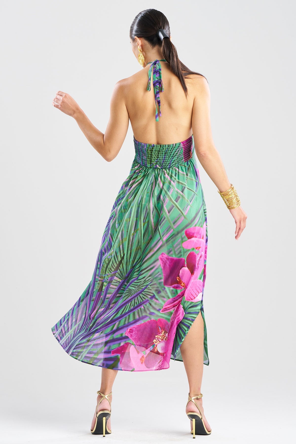 Orchid Silk Cotton Voile Halter Dress Multi
