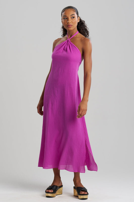 Cotton Gauze Halter Dress Magenta