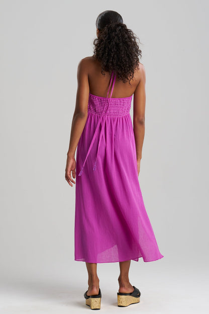 Cotton Gauze Halter Dress Magenta