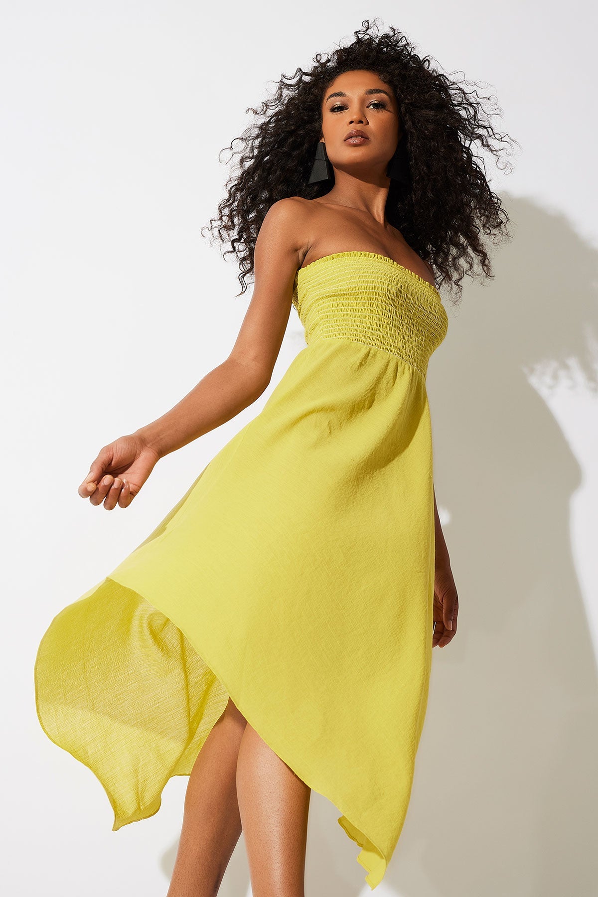 Cotton Gauze Bandeau Dress Citron