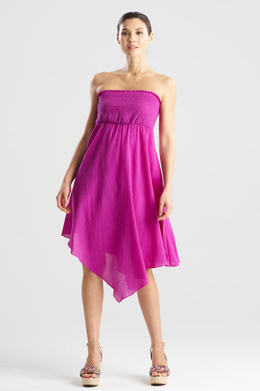 Cotton Gauze Bandeau Dress Magenta
