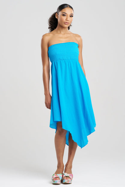 Cotton Gauze Bandeau Dress Wave Blue