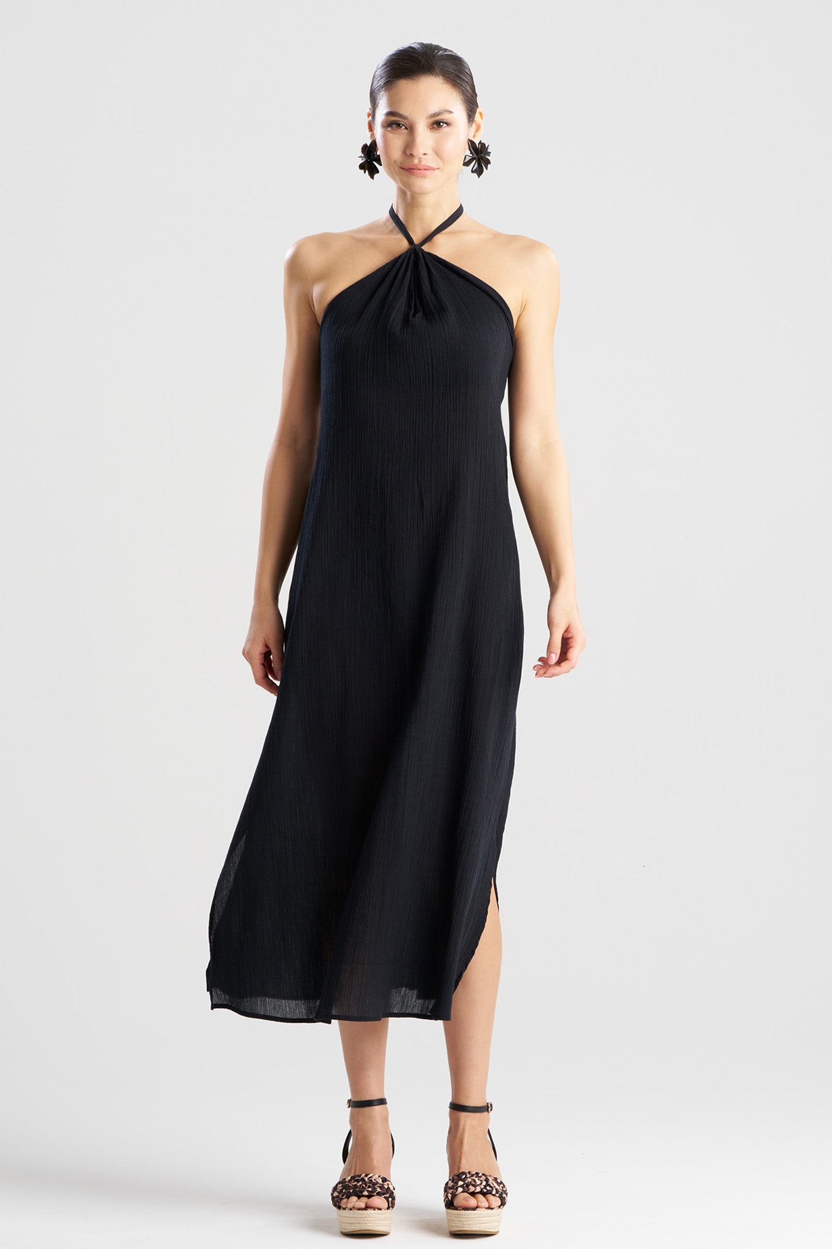 Buy Cotton Gauze Halter Dress online Black