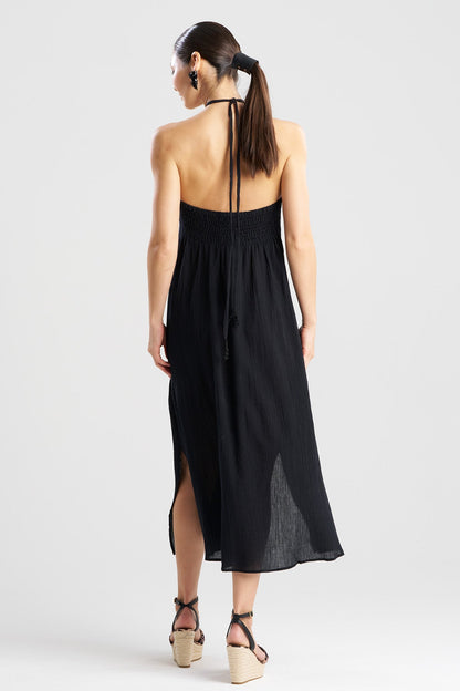 Buy Cotton Gauze Halter Dress online Black