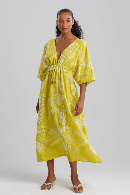 Palm Caftan Dress Citron