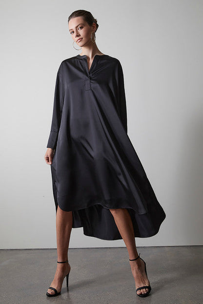Buy Luxe Charmeuse Oversized Shirtdress in Black Online Black