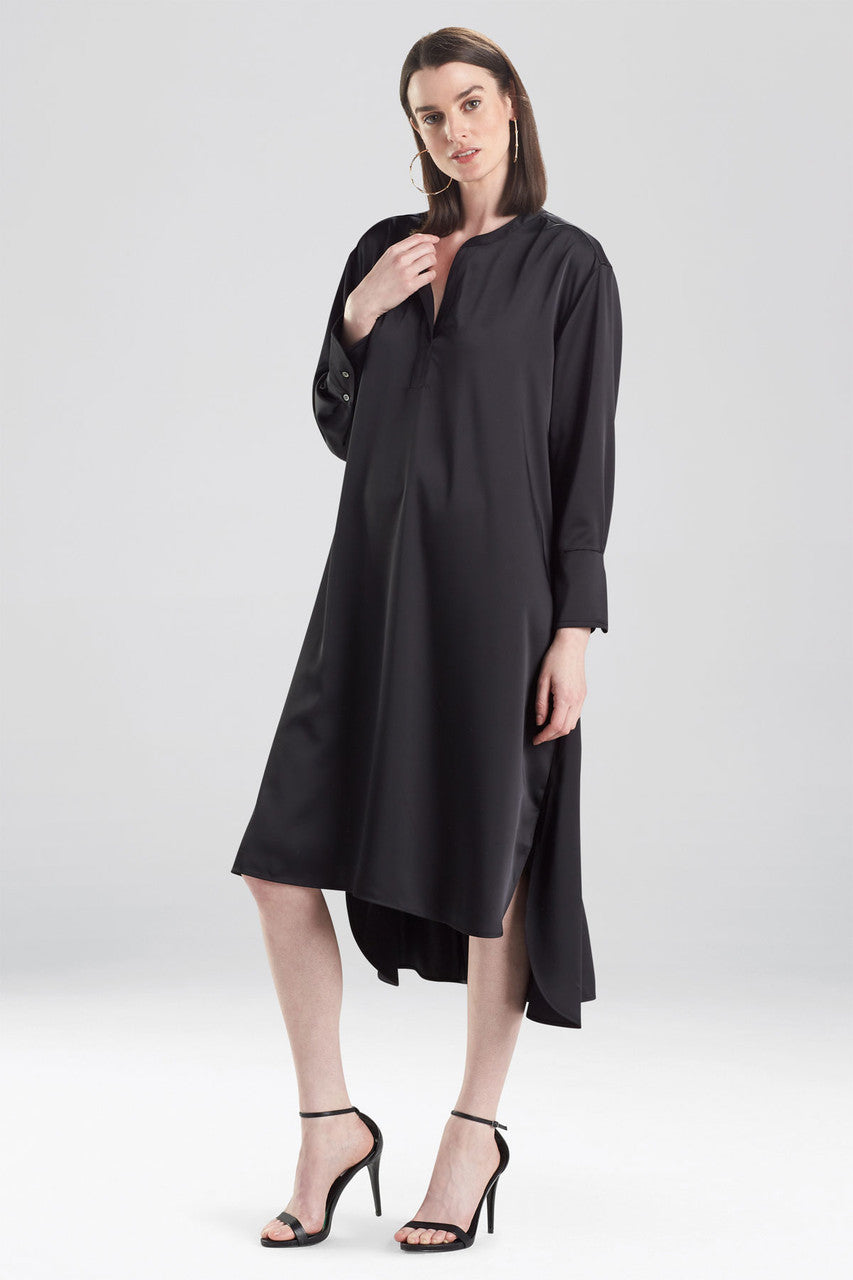 Buy Luxe Charmeuse Oversized Shirtdress in Black Online Black
