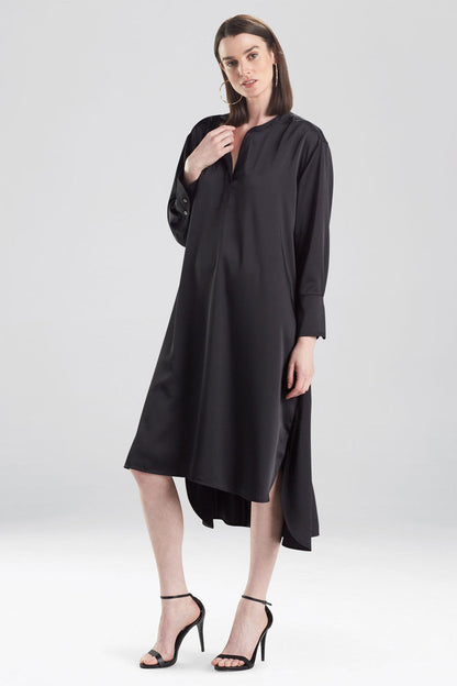 Buy Luxe Charmeuse Oversized Shirtdress in Black Online Black