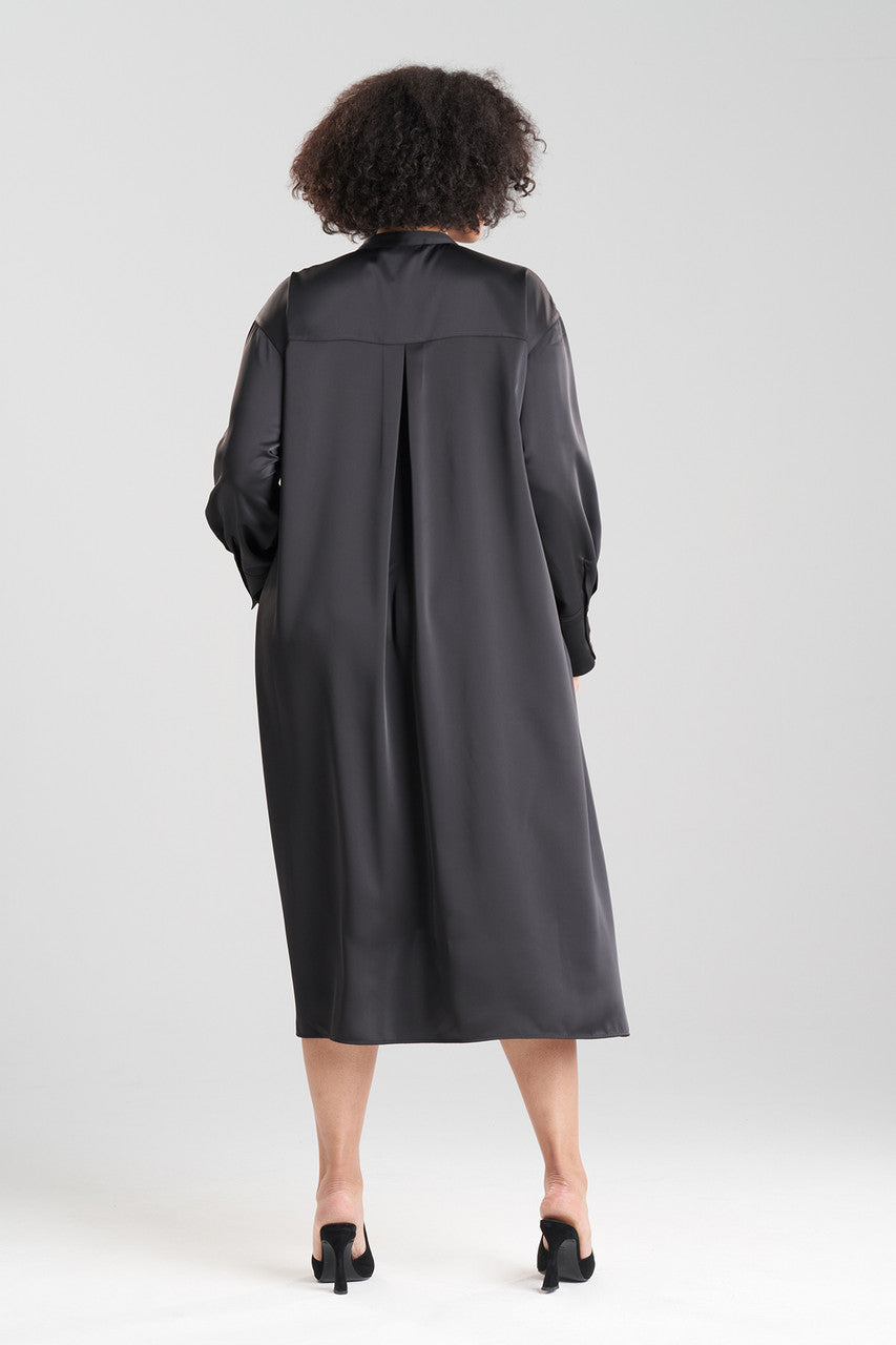 Buy Luxe Charmeuse Oversized Shirtdress in Black Online Black