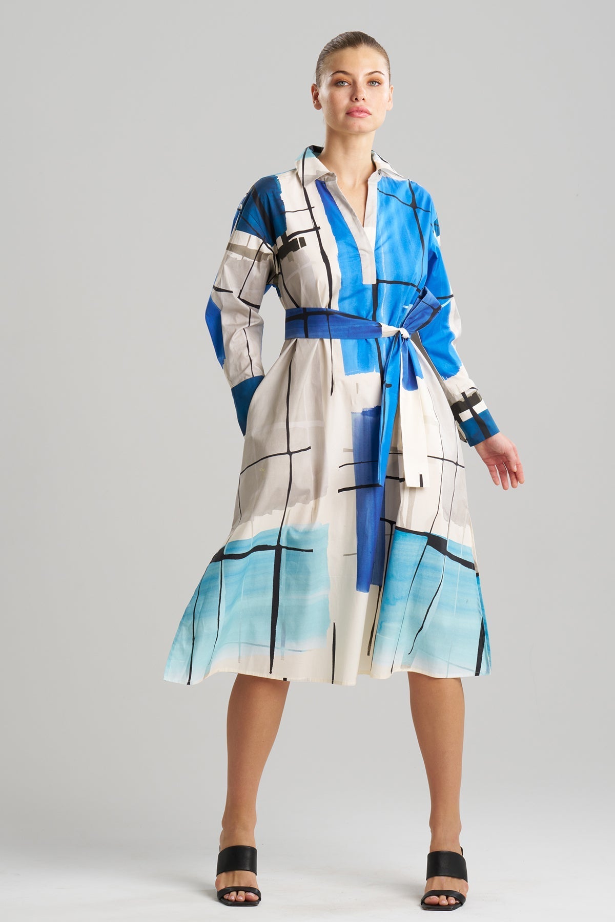 Buy Sorairo Printed Cotton Poplin Oversized Shirtdress online Aster/Grey