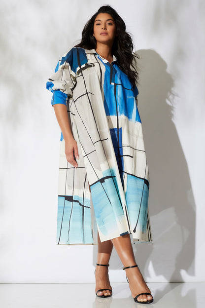 Buy Sorairo Printed Cotton Poplin Oversized Shirtdress online Aster/Grey