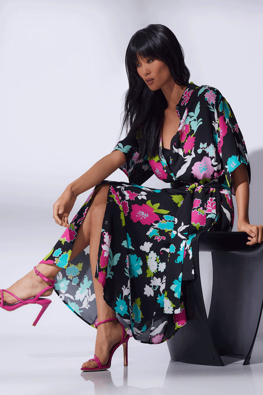 Buy Tangier Printed Silk Georgette Shirtdress in Black Multi Online Black Multi