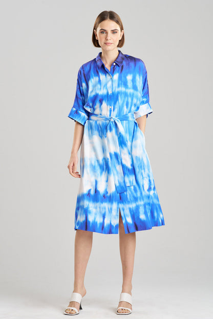 Buy Santorini Printed Cotton Silk Belted Shirtdress in Majorelle Online Majorelle