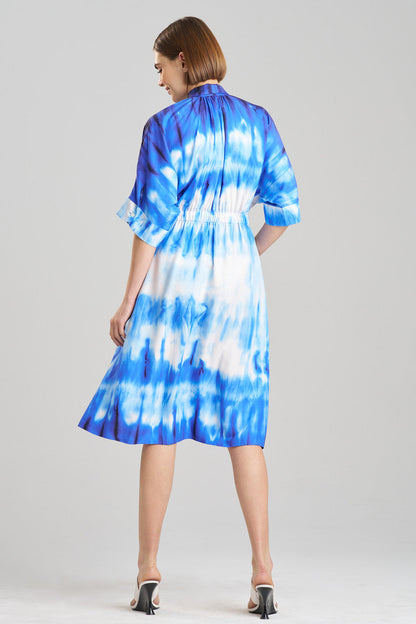 Buy Santorini Printed Cotton Silk Belted Shirtdress in Majorelle Online Majorelle