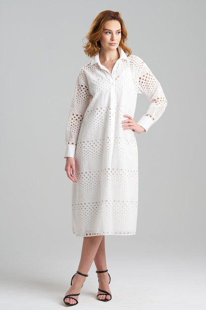 Buy Round Eyelet Oversized Shirtdress in White Online White