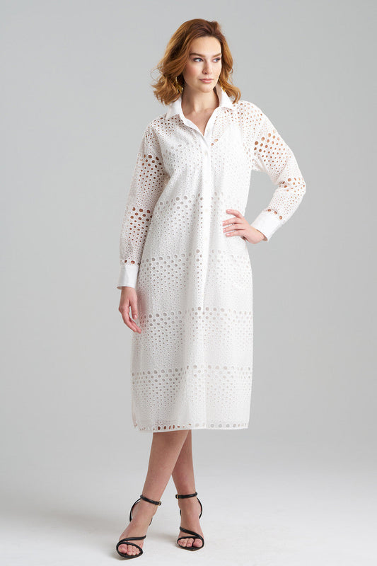 Buy Round Eyelet Oversized Shirtdress in White Online White