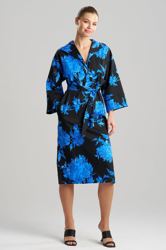 Buy Miyako Printed Cotton Chino Kimono Shirtdress online Aster Blue