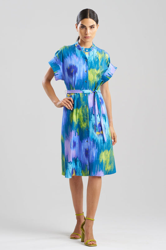 Multi Floral Mandarin Shirtdress Blue/Green