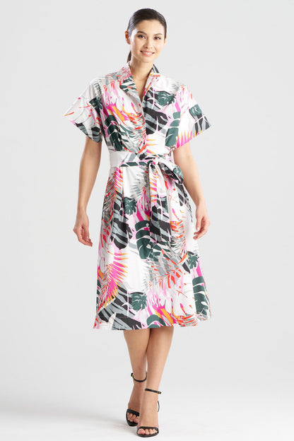 Palms Cotton Poplin Shirtdress Pink Mist