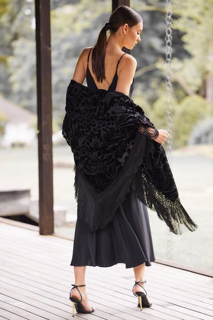 Buy Couture Silk Crepe Gown in Black Online Black