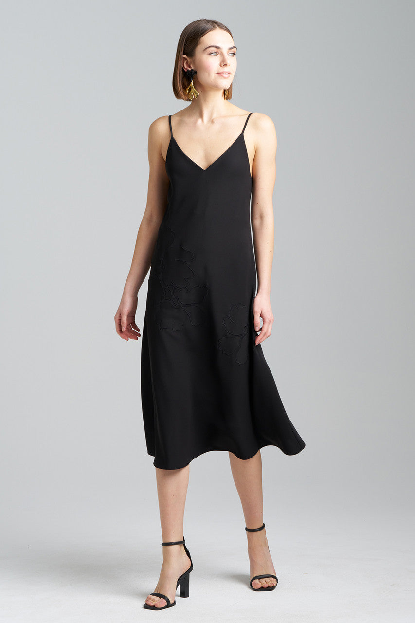 Buy Solid Crepe Embroidered Slip Dress in Black Online Black