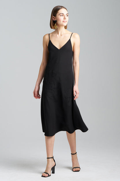 Buy Solid Crepe Embroidered Slip Dress in Black Online Black