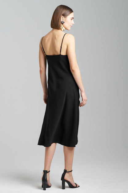 Buy Solid Crepe Embroidered Slip Dress in Black Online Black
