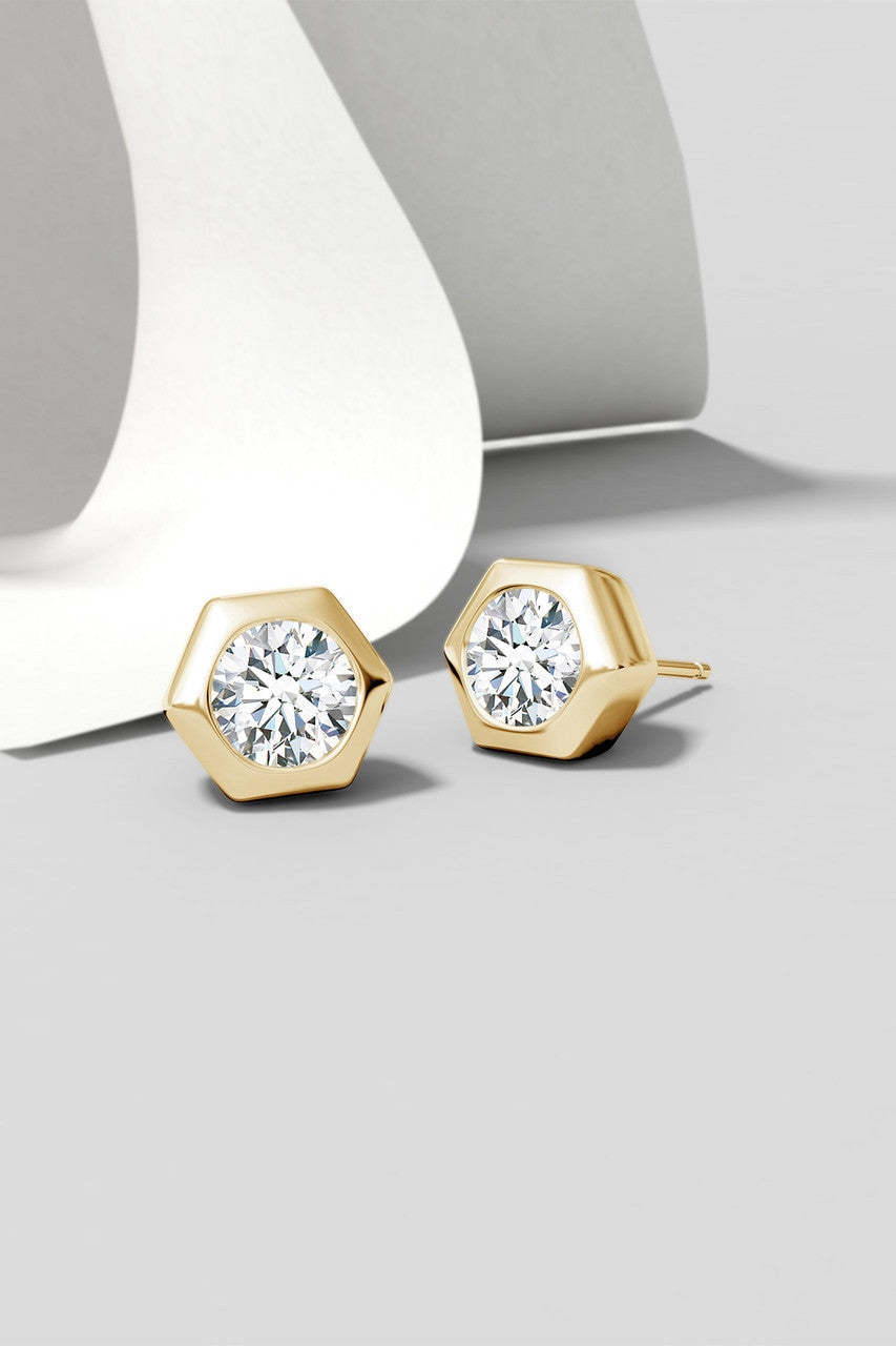 Buy Indochine 14k Hexagon 4mm Diamond Solitaire Stud Earrings in 14K Yellow Gold Online 14K Yellow Gold