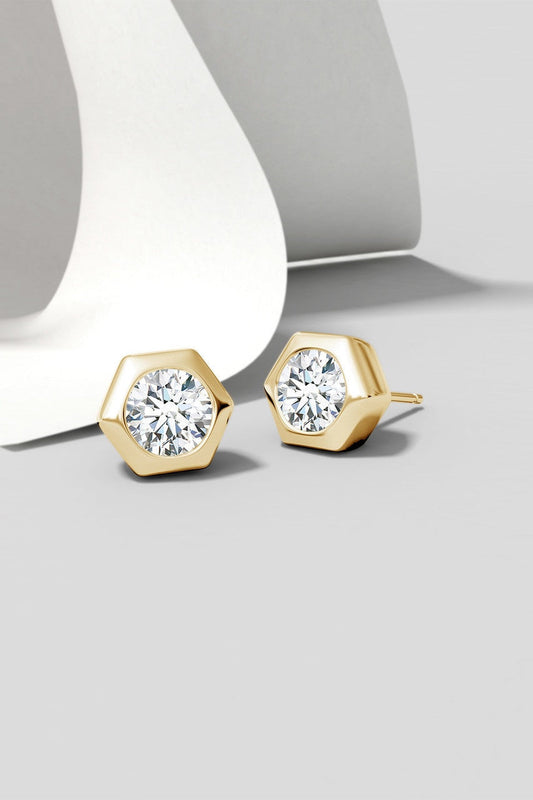 Buy Indochine 14k Hexagon 4mm Diamond Solitaire Stud Earrings in 14K Yellow Gold Online 14K Yellow Gold