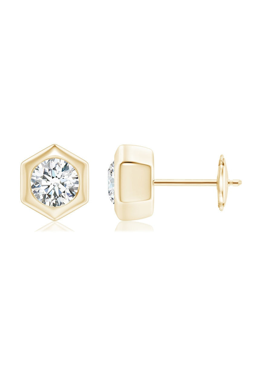 Buy Indochine 14k Hexagon 4mm Diamond Solitaire Stud Earrings in 14K Yellow Gold Online 14K Yellow Gold