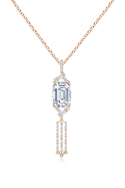 Buy Orient Express Lab-Grown 14K Gold Emerald Cut & Baguette Diamond Tassel Drop Pendant Necklace in 14K Rose Gold Online 14K Rose Gold