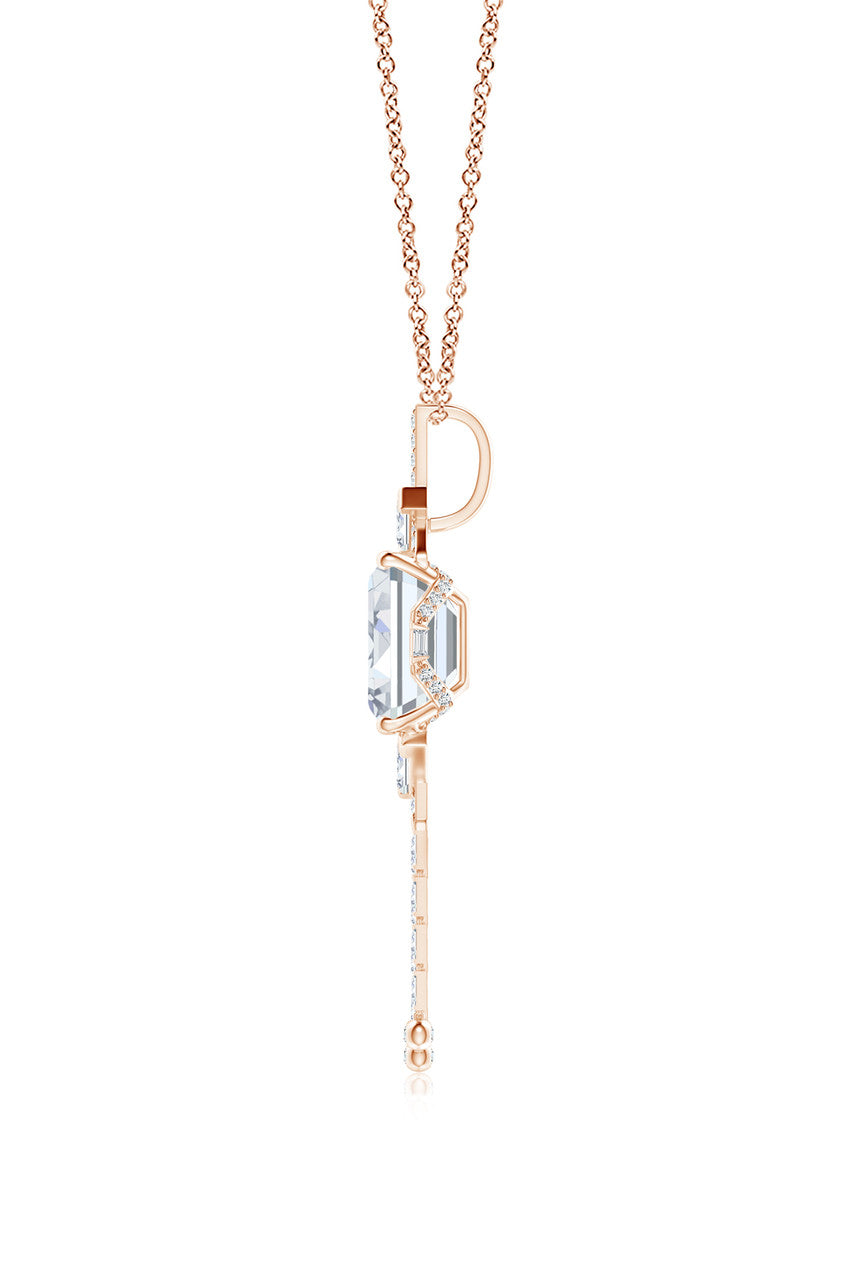Buy Orient Express Lab-Grown 14K Gold Emerald Cut & Baguette Diamond Tassel Drop Pendant Necklace in 14K Rose Gold Online 14K Rose Gold