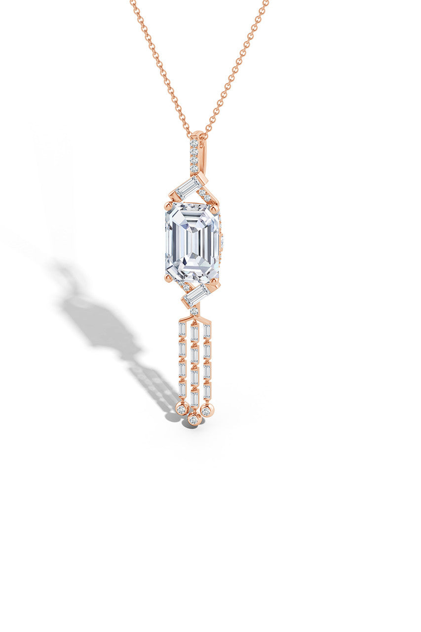 Buy Orient Express Lab-Grown 14K Gold Emerald Cut & Baguette Diamond Tassel Drop Pendant Necklace in 14K Rose Gold Online 14K Rose Gold