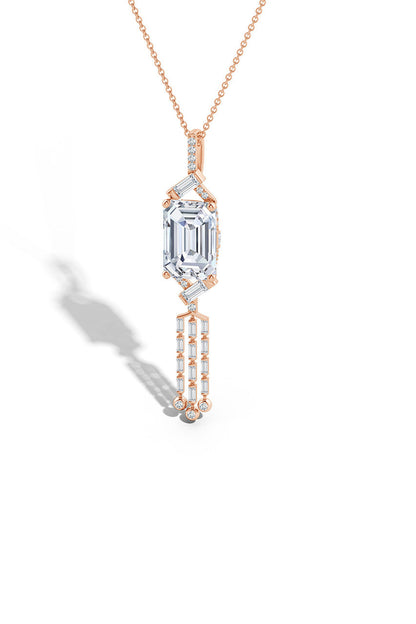 Buy Orient Express Lab-Grown 14K Gold Emerald Cut & Baguette Diamond Tassel Drop Pendant Necklace in 14K Rose Gold Online 14K Rose Gold