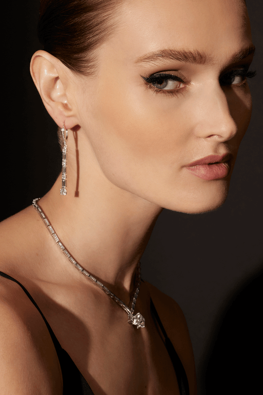 Buy Orient Express Lab-Grown 14K Gold Baguette & Cushion Diamond Long Drop Earrings in 14K White Gold Online 14K White Gold