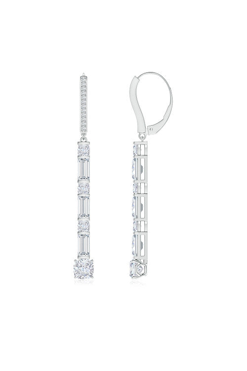 Buy Orient Express Lab-Grown 14K Gold Baguette & Cushion Diamond Long Drop Earrings in 14K White Gold Online 14K White Gold