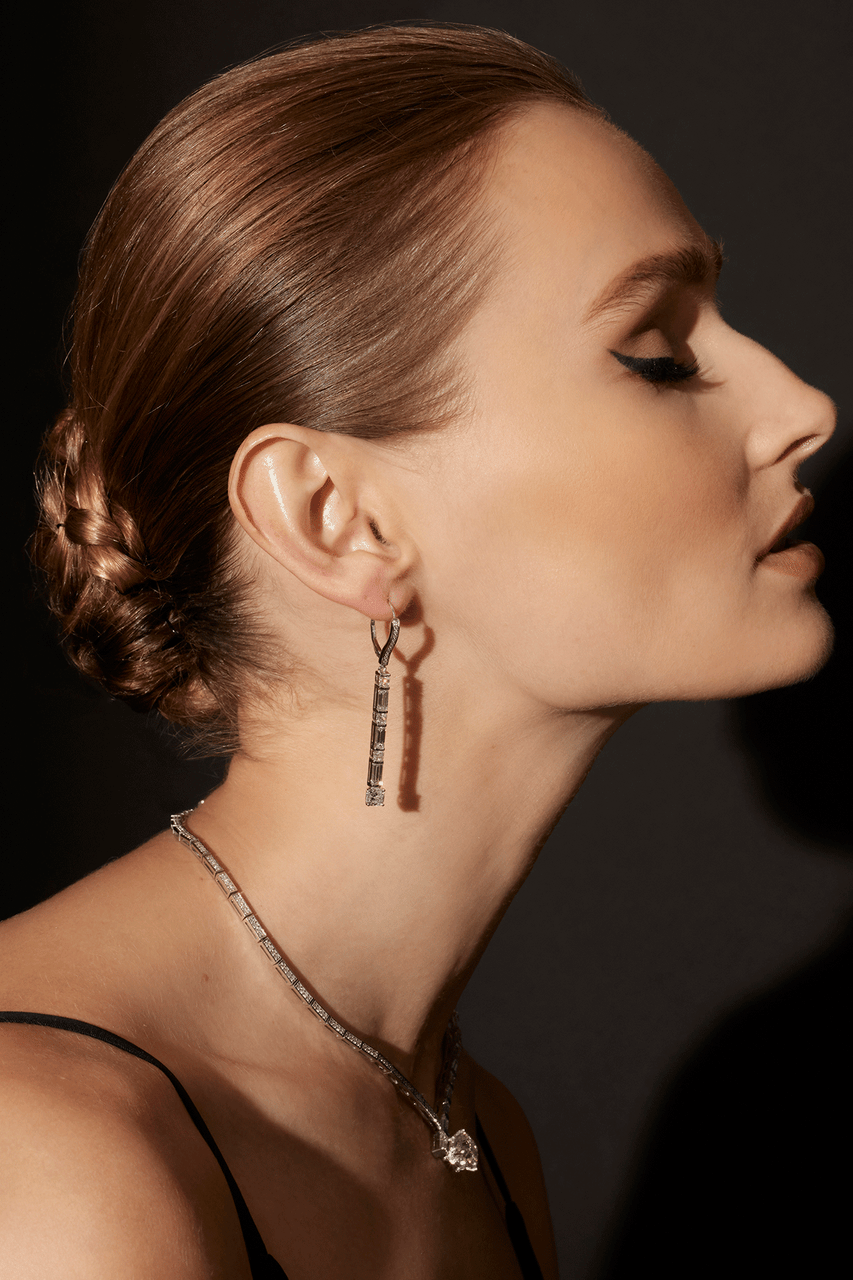 Buy Orient Express Lab-Grown 14K Gold Baguette & Cushion Diamond Long Drop Earrings in 14K White Gold Online 14K White Gold