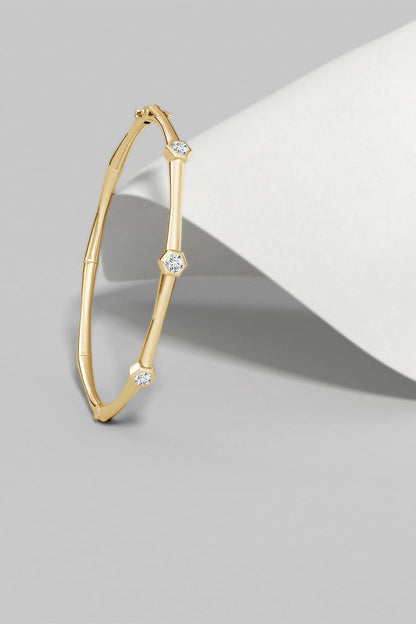 Buy Indochine 14k 3-Diamond Bamboo Hinged Bracelet in 14K Yellow Gold Online 14K Yellow Gold