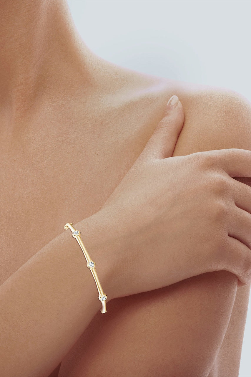 Buy Indochine 14k 3-Diamond Bamboo Hinged Bracelet in 14K Yellow Gold Online 14K Yellow Gold
