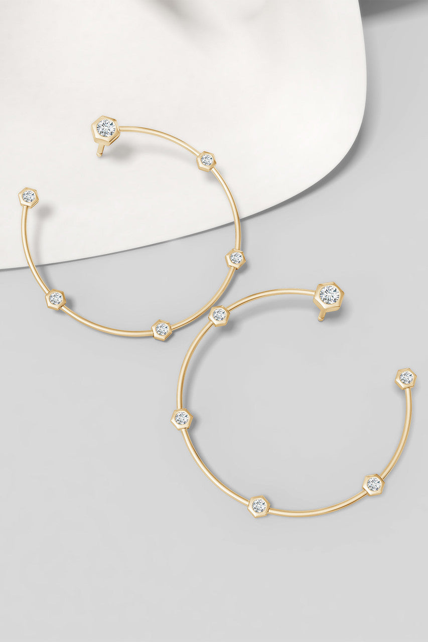 Buy Indochine 14k Medium 6-Diamond Side-Facing Open Hoop Earrings in 14K Yellow Gold Online 14K Yellow Gold