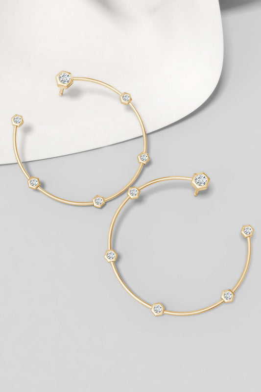 Buy Indochine 14k Medium 6-Diamond Side-Facing Open Hoop Earrings in 14K Yellow Gold Online 14K Yellow Gold