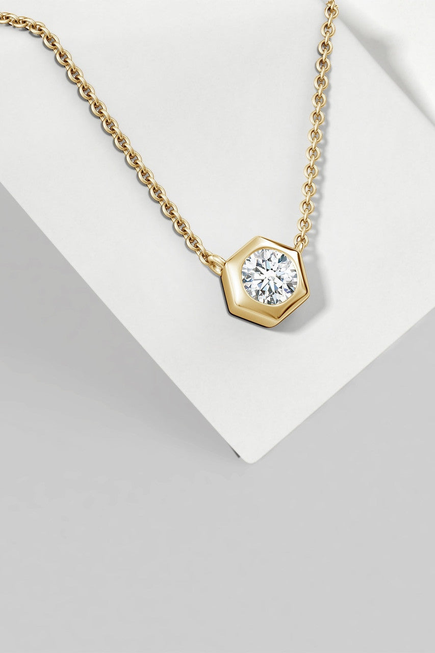 Buy Indochine 14k Hexagon Frame Diamond Solitaire Necklace in 14K Yellow Gold Online 14K Yellow Gold