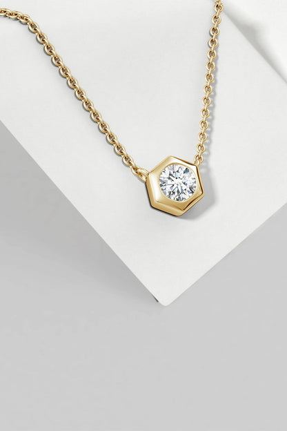 Buy Indochine 14k Hexagon Frame Diamond Solitaire Necklace in 14K Yellow Gold Online 14K Yellow Gold