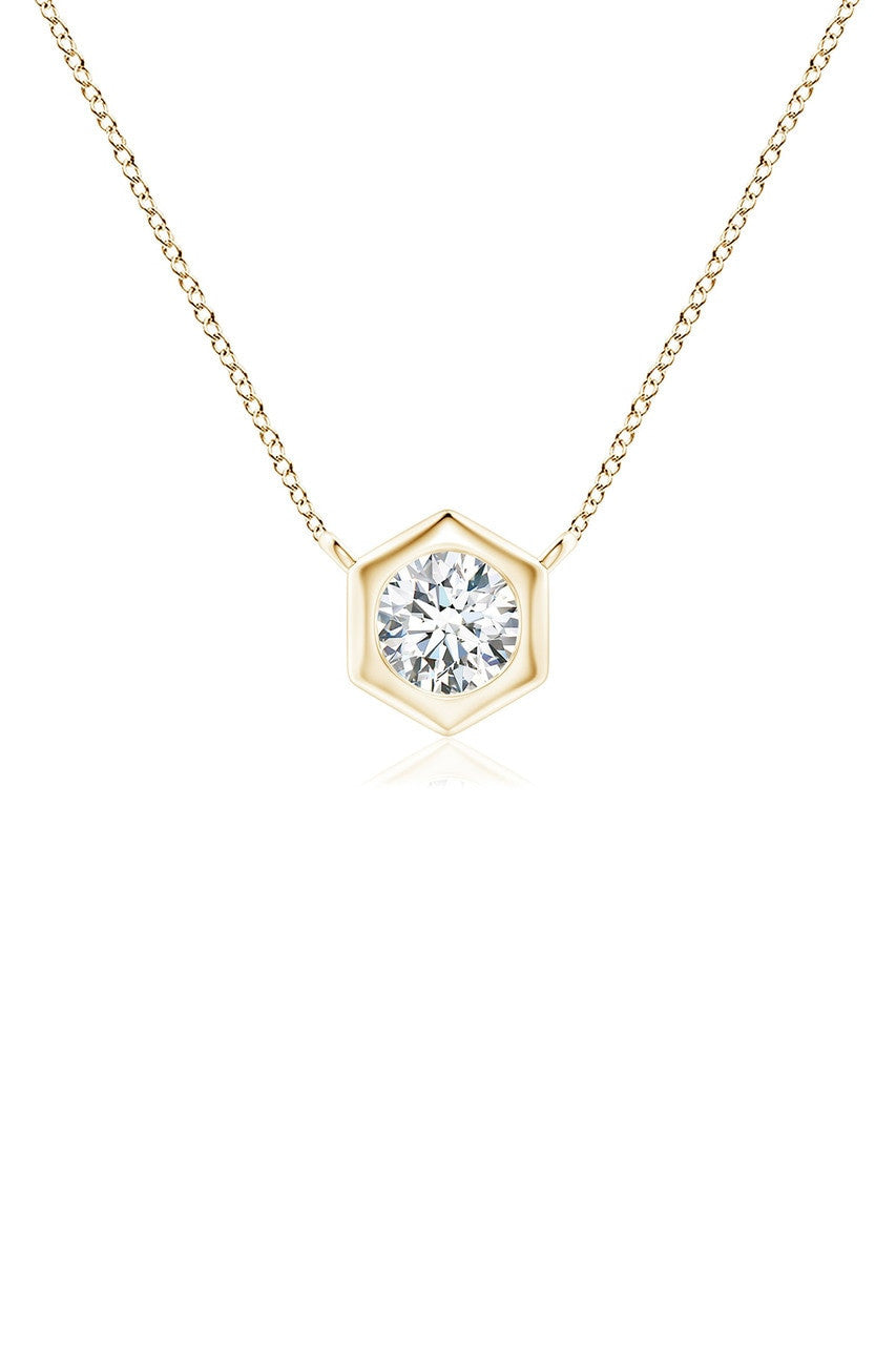 Buy Indochine 14k Hexagon Frame Diamond Solitaire Necklace in 14K Yellow Gold Online 14K Yellow Gold