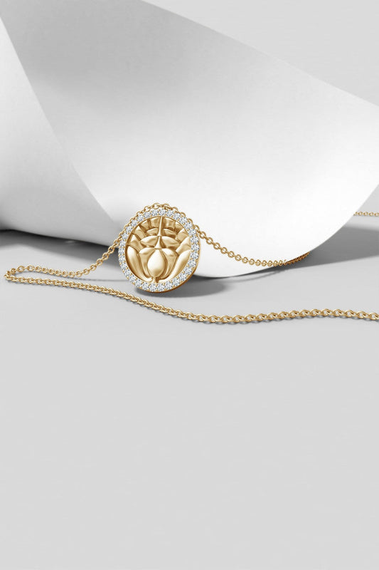 Buy Kamon 14k Diamond Border Pendant Necklace in 14K Yellow Gold Online 14K Yellow Gold