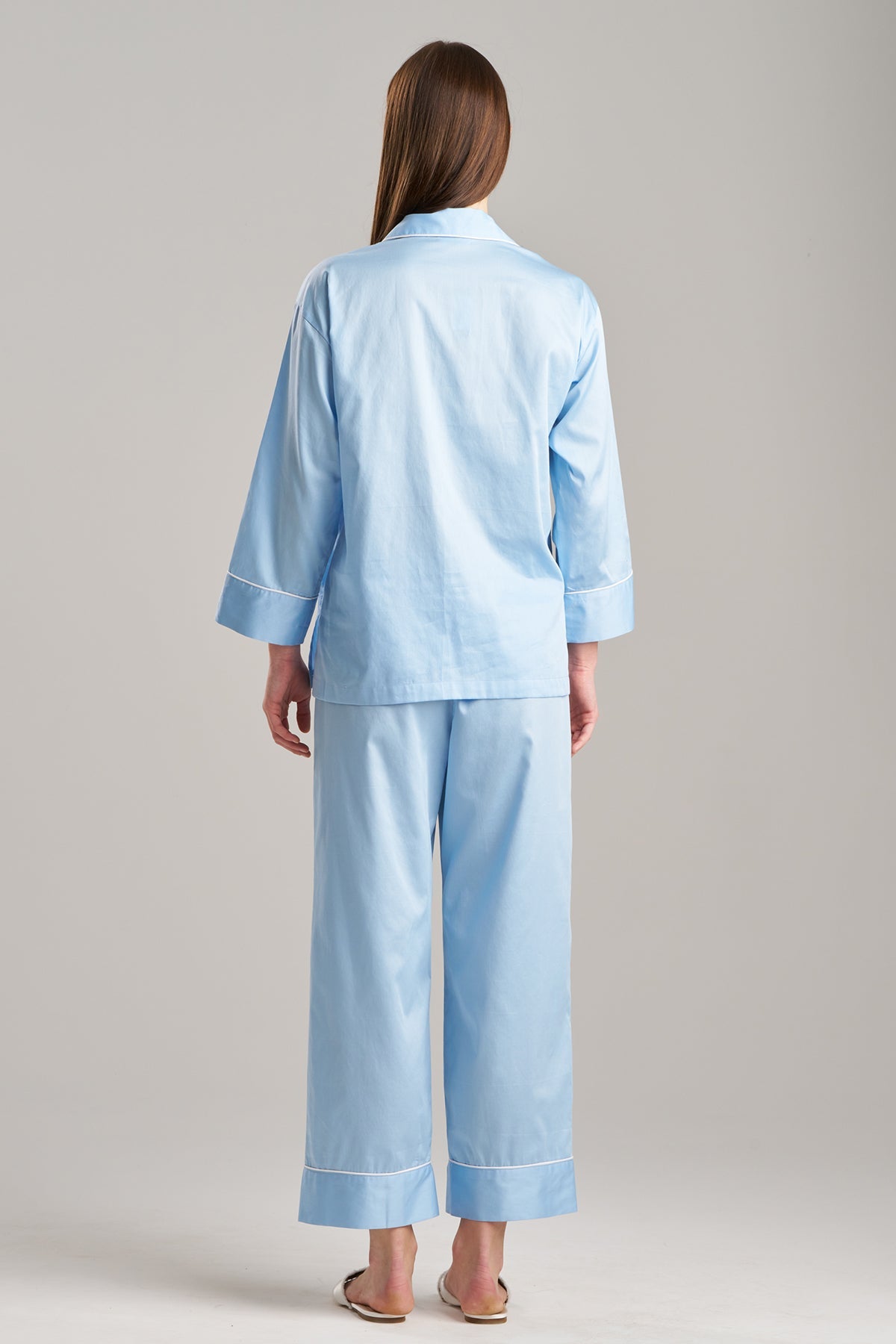 Buy Cotton Sateen Essentials Notch PJ in Bluebell Online Bluebell
