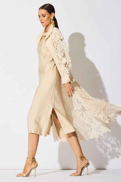 Solid Silk Twill Cowl Neck Sheath Dress Bone