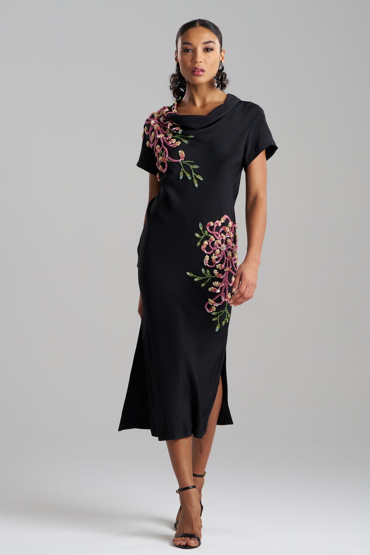 Couture Silk Crepe Embellished Column Dress Black